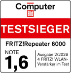 Repeater 6000 (WiFi 6, drei Funkeinheiten: 5 GHz (2x2400 Mbit/s) + 2,4 GHz (1200 Mbit/s), 2,5-Gigabit-LAN)
