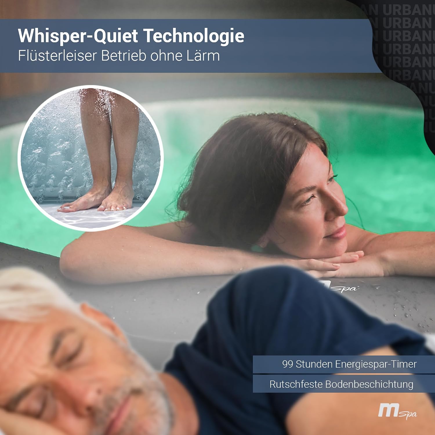 Whirlpool Outdoor Aurora | RGB LED Beleuchtung - 6 Personen aufblasbar - UVC+ Wasserreinigung - ⌀ 204 cm - Aufstellpool mit Fernbedienung - Hot Tub