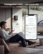 11kW Wallbox mit App, 7,5m Typ 2 Kabel + Halter, 3-Phasen (6-16A, 400V), RCD Typ A 30mA+6mA DC, IP54, für BEV/PHEV, schwarz