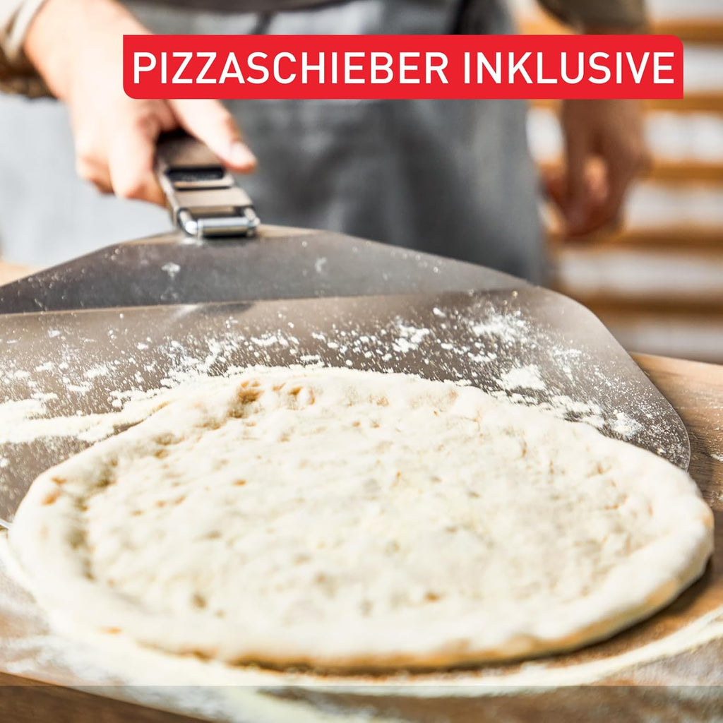 Pizza Pronto Gas-Pizzaofen für Außen, bis 400°C, Temperaturregler, Ein/Aus, Drehstein, kompakt, inkl. Pizzaschieber, Edelstahl, JM413015