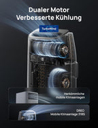 Mobiles Klimagerät 7.500 BTU, 3-in-1 (Kühlen/Vent./Entf.), App + Sprachst., drainagefrei, Fenster-Set, 2,5 L/h, für Schlafz./Büro, AC318S
