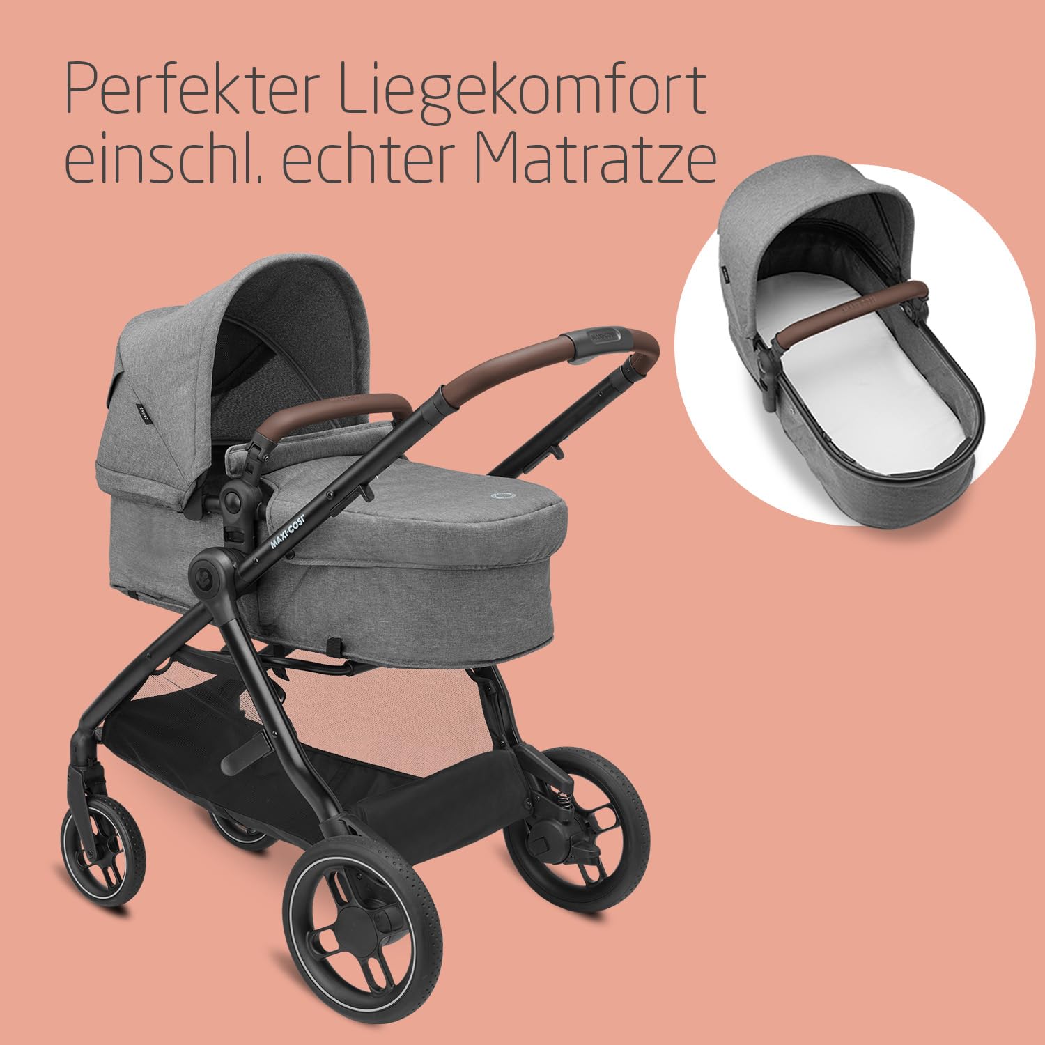 Zelia S Trio Kinderwagen 3in1 Komplettset, 0-4 Jahre, 22 kg, klappbar, kompakt, mit CabrioFix S i-Size + Wickeltasche, grau