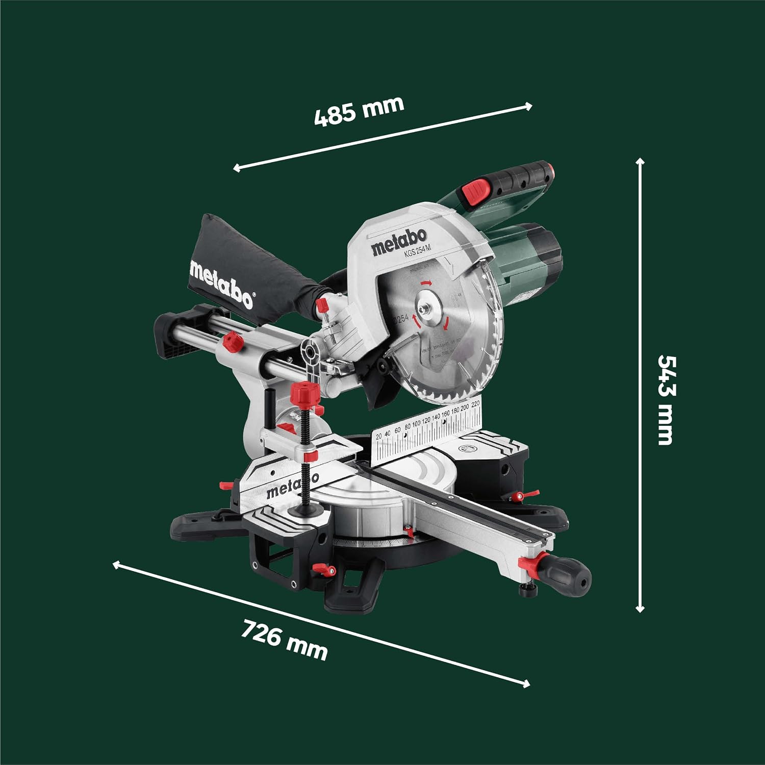 Kapp- und Gehrungssäge KGS 254 M – Precision Cut Line, 254 mm Sägeblatt, Zugfunktion, 2 m Kabellänge