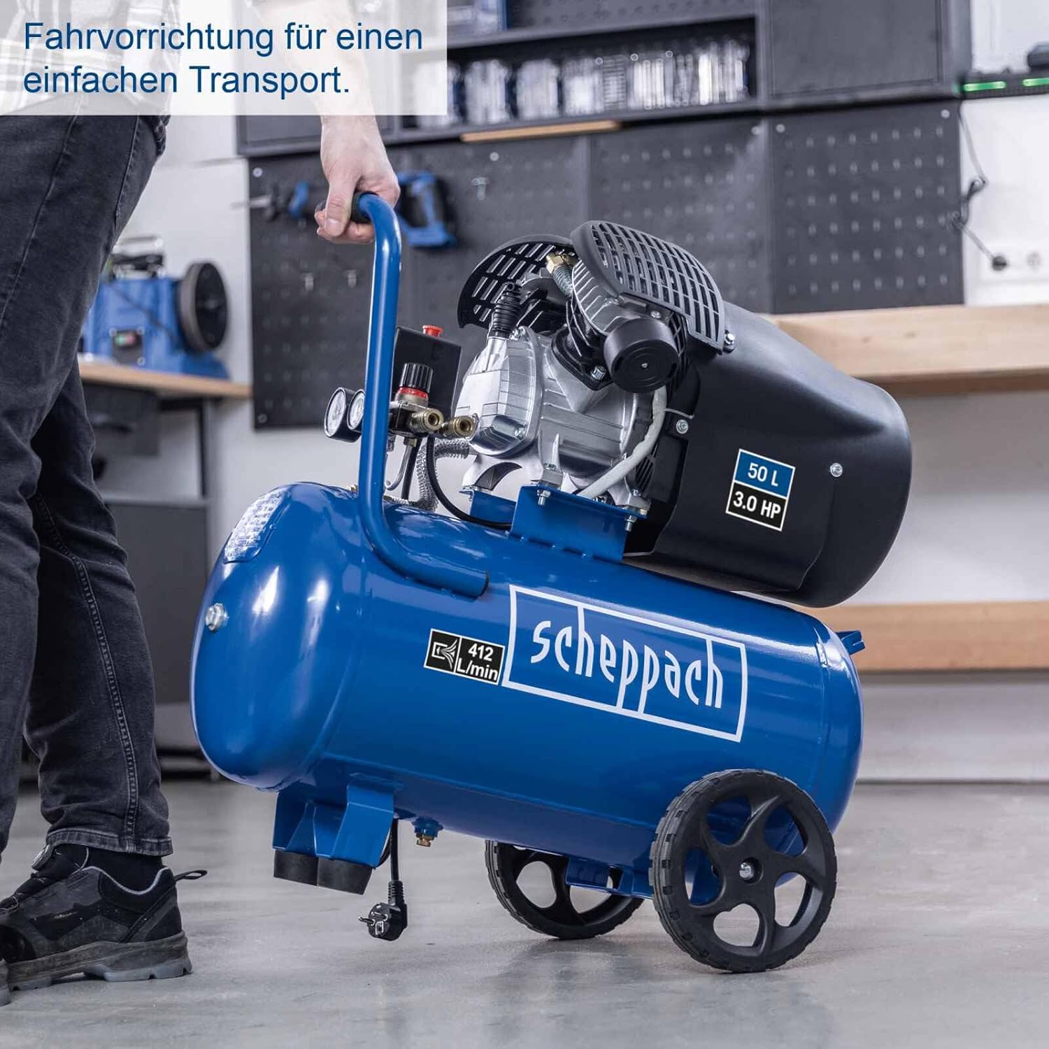 Druckluft Kompressor HC53DC | 2200W | 50L Kessel | 10bar | 412 L/min | Druckminderer | ölgeschmiert | Doppelzylinder
