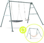 Doppelschaukel, Stahlgestell + Zubehör, Nestchen-Hängematte, max. 180 kg, verstellbare Seile, für Garten/Kinder/Erwachsene, ab 3 J.