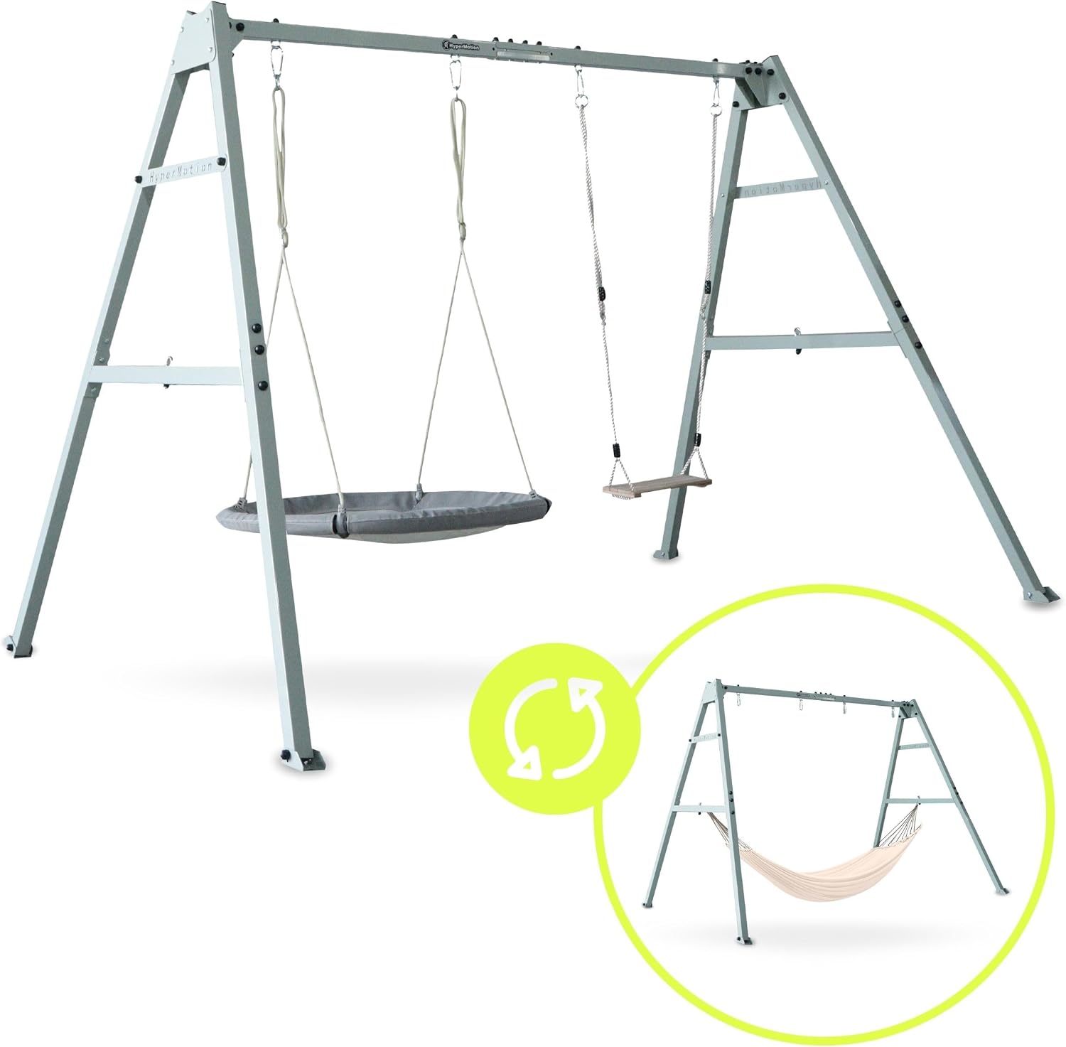 Doppelschaukel, Stahlgestell + Zubehör, Nestchen-Hängematte, max. 180 kg, verstellbare Seile, für Garten/Kinder/Erwachsene, ab 3 J.