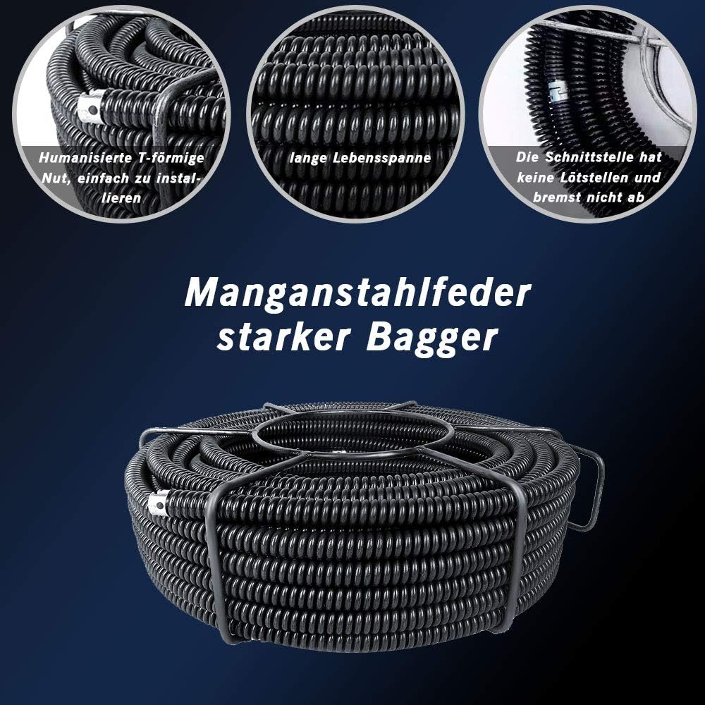 850W Elektrische Rohrreinigungsmaschine mit Spiralen: 14m Ø22mm, 14.5m Ø16mm, 5m Ø10mm, für Rohre Ø20-200mm, 450 U/min