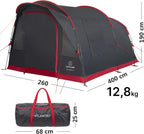 Atlanta Familienzelt für 3-7 Pers., Tunnelzelt, Stehhöhe, Vordach + Boden, Fliegengitter, wasserdicht, für Camping/Festivals