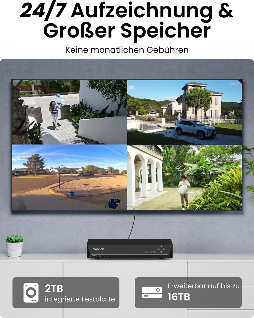 4K Überwachungskamera Set, 8CH PoE NVR mit 4X 8MP Kameras, Personenerkennung & Fahrzeugerkennung, 24/7 Aufnahme, RLK8-800B4 Schwarz