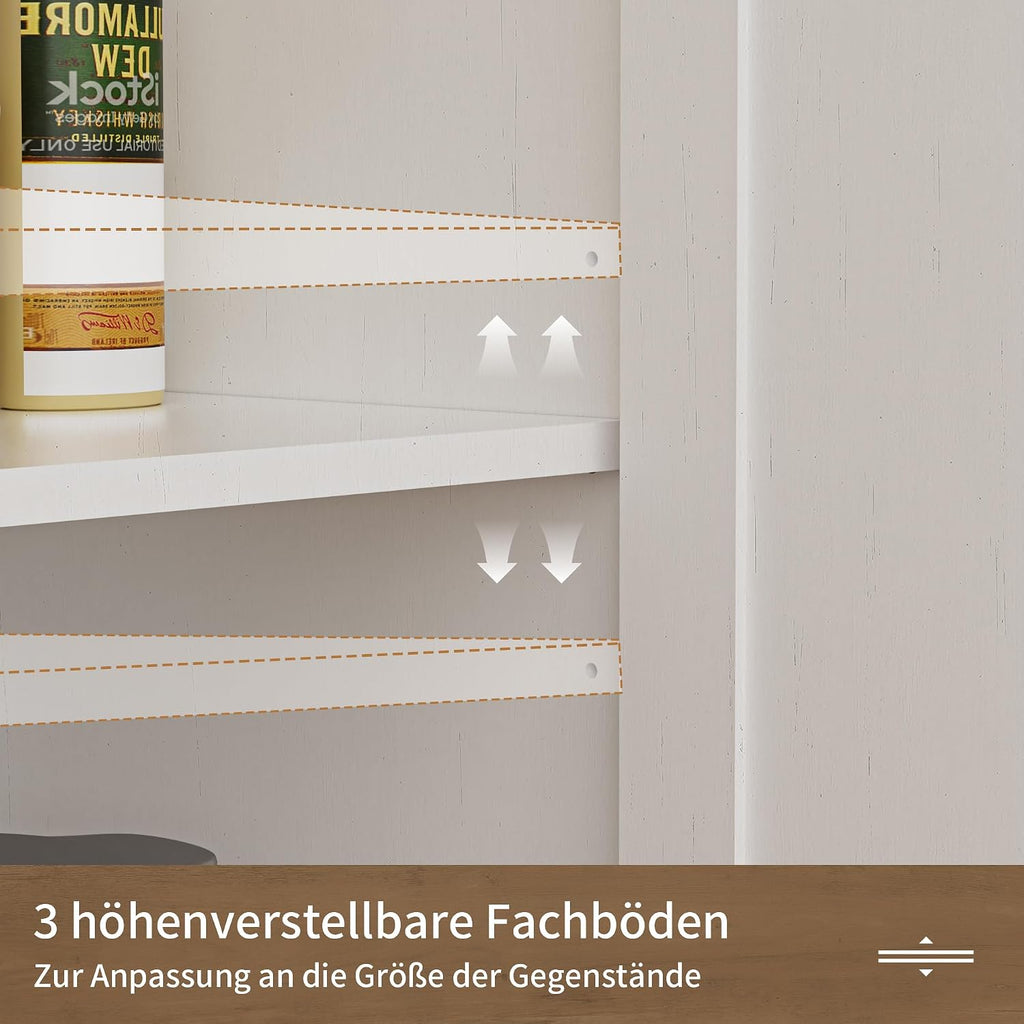 Sideboard mit Schubladen und offenem Regal, Küchenschrank, Anrichte, Kaffeebar Schrank, 130x35x95cm, Cremeweiß in Holzoptik