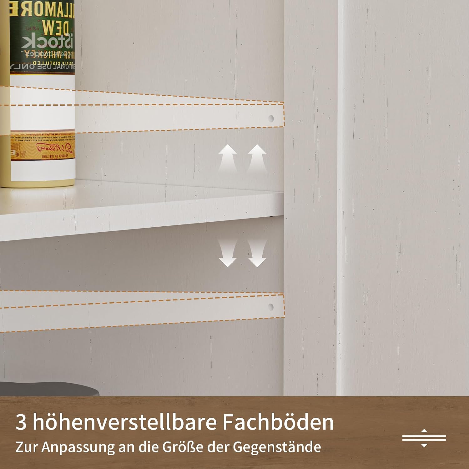 Sideboard mit Schubladen und offenem Regal, Küchenschrank, Anrichte, Kaffeebar Schrank, 130x35x95cm, Cremeweiß in Holzoptik