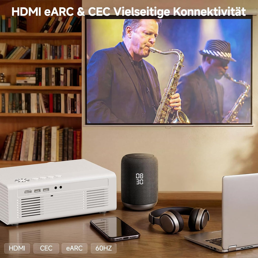 4K Smart Beamer mit WLAN, Bluetooth, Autofokus, 6D Keystone, HDR10+, kompatibel mit Dolby Audio, ideal für Heimkino & Garten, Streaming ohne TV-Stick