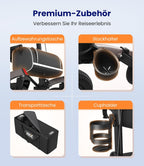 Rollator Faltbar Leicht mit Sitz, Outdoor Rollator mit Gummi-Nonluftbereifung für Alle Gelände, Aluminium Höhenverstellbar, Grau
