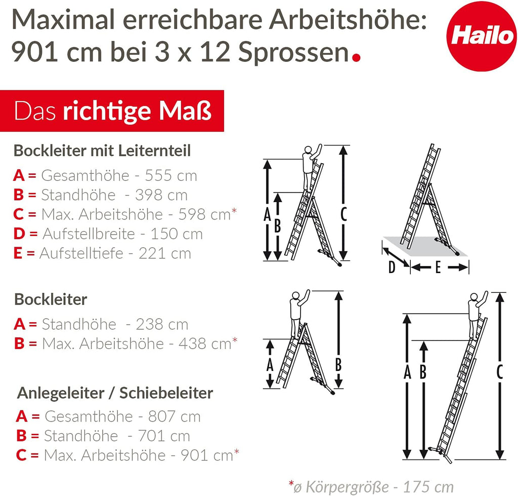 ProfiLOT S100 3-teilige Alu-Kombileiter mit Lot-System, gleicht Unebenheiten aus, 3x12 Profilsprossen, 150 kg, rostfrei, Silber