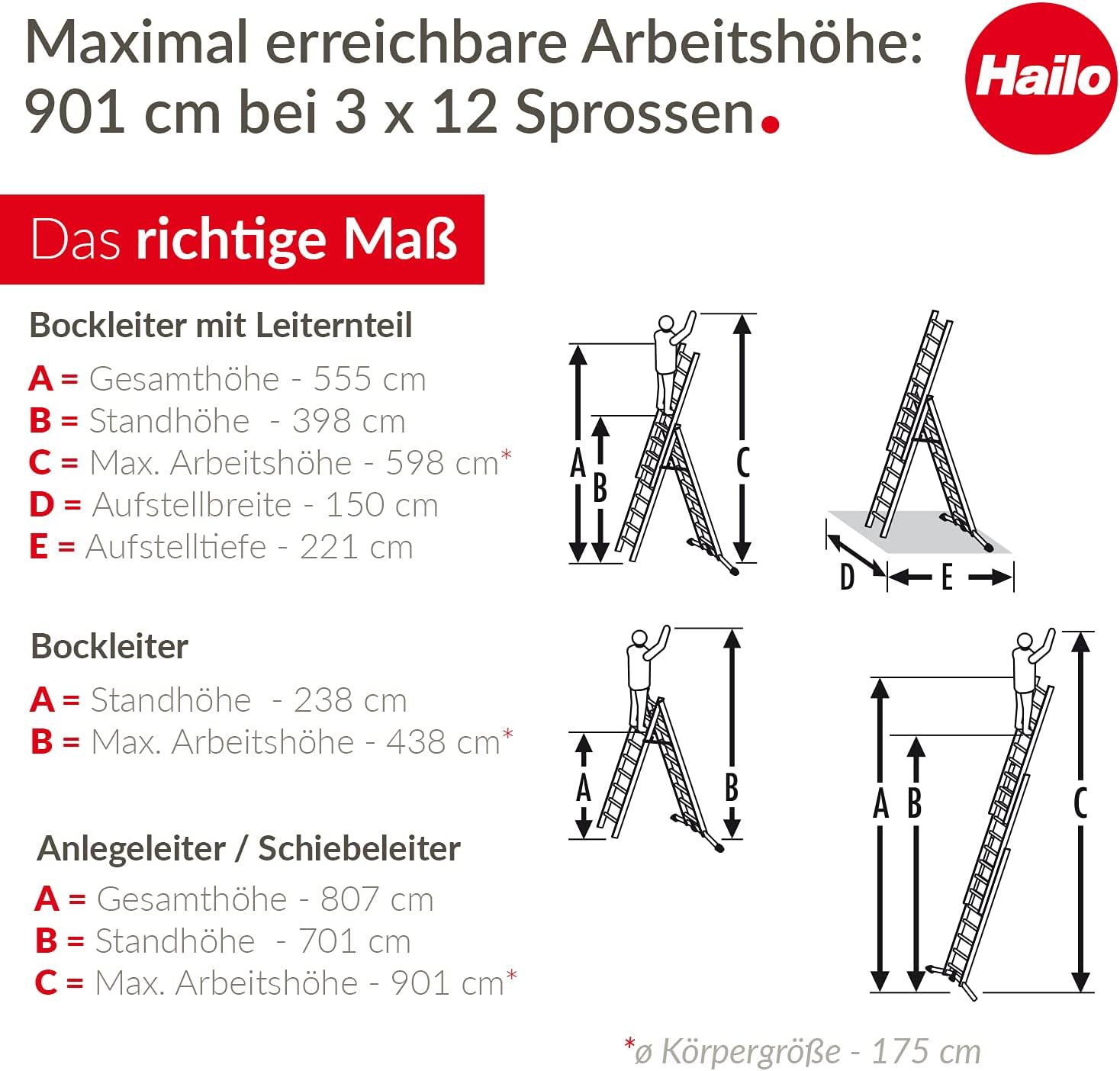 ProfiLOT S100 3-teilige Alu-Kombileiter mit Lot-System, gleicht Unebenheiten aus, 3x12 Profilsprossen, 150 kg, rostfrei, Silber