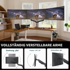 Monitorhalterung 3 Monitore für 17-32 Zoll, höhenverstellbar, bis 8 kg pro Arm, Schwarz Gaming