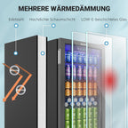 90L Getränkekühlschrank mit Glastür, für 126 Dosen, verstellbare Regale, für Limonade/Bier/Wein, Zuhause/Bar/Büro, Schwarz Edelstahl