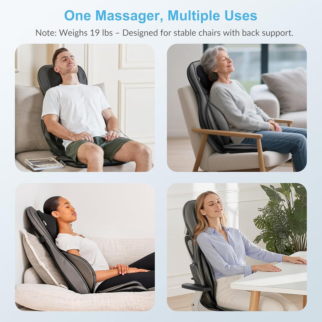Shiatsu Rücken-Nacken Massagesitzauflage mit Wärme, 2D/3D-Knet, volle Rückenlehne & einstellbare Luftkompresse, Ganzkörpermassage für Damen, Herren
