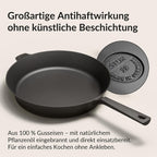 Gusseisenpfanne Induktion 28 cm - für alle Herdarten - fein geschliffen - ohne künstliche Antihaftbeschichtung & kratzfest