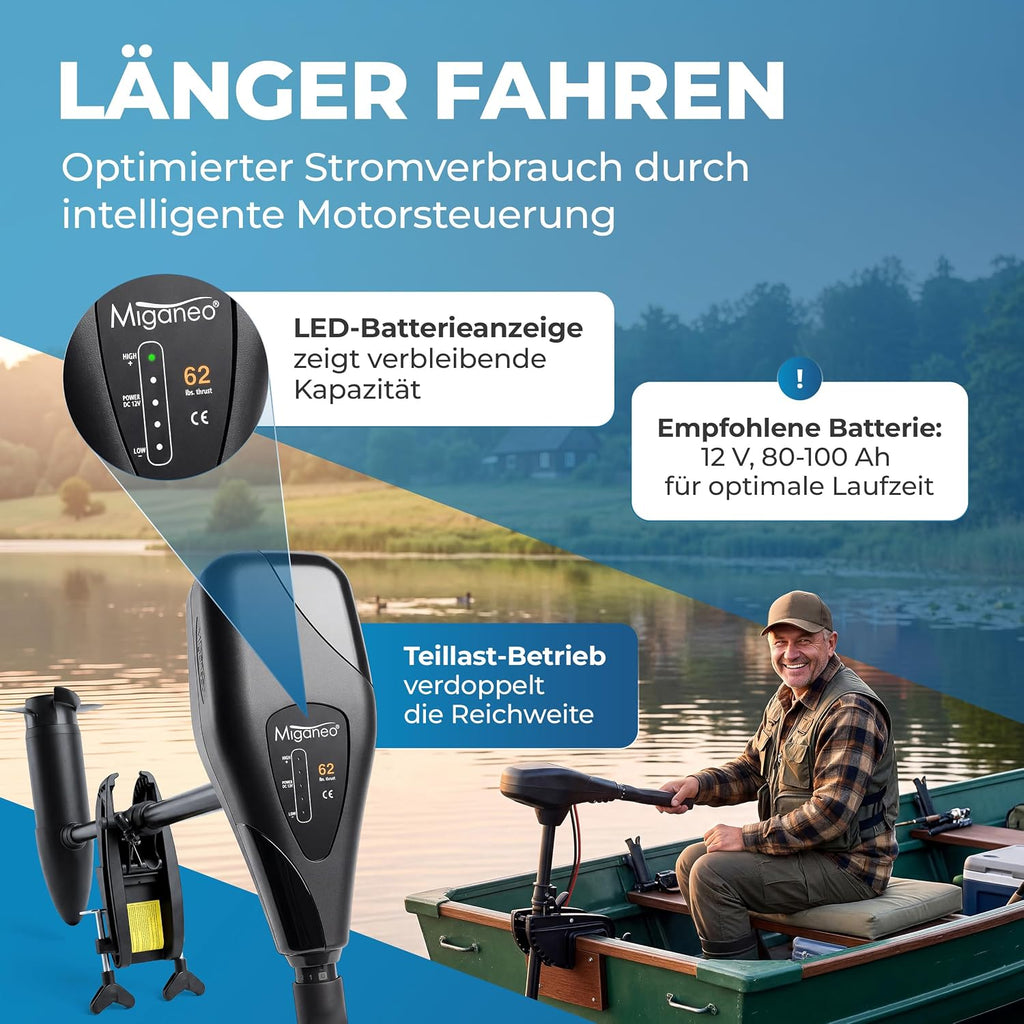 TRS 62 lbs Elektromotor – 696W Außenborder, salzwassertauglich, LED-Batterieanzeige, 12V für Schlauchboote, 5 Vorwärts-/3 Rückwärtsgänge