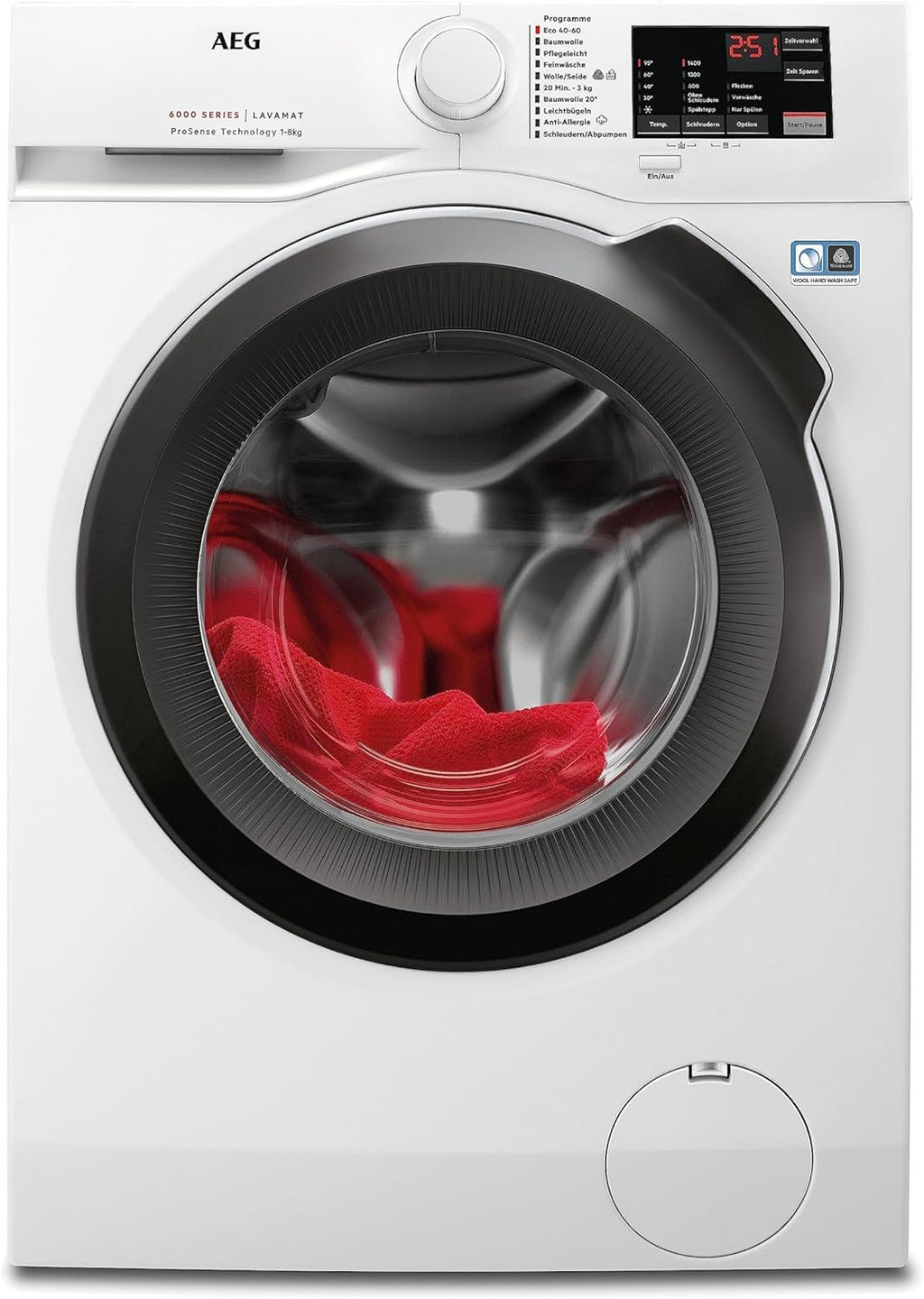 Waschmaschine 8kg, Serie 6000 ProSense: Mengenautomatik (Waschdauer+Energie anpass.), Startzeitv., Nachlegef., Vollwasserschutz, 1400 U/min, L6AMZ48FL