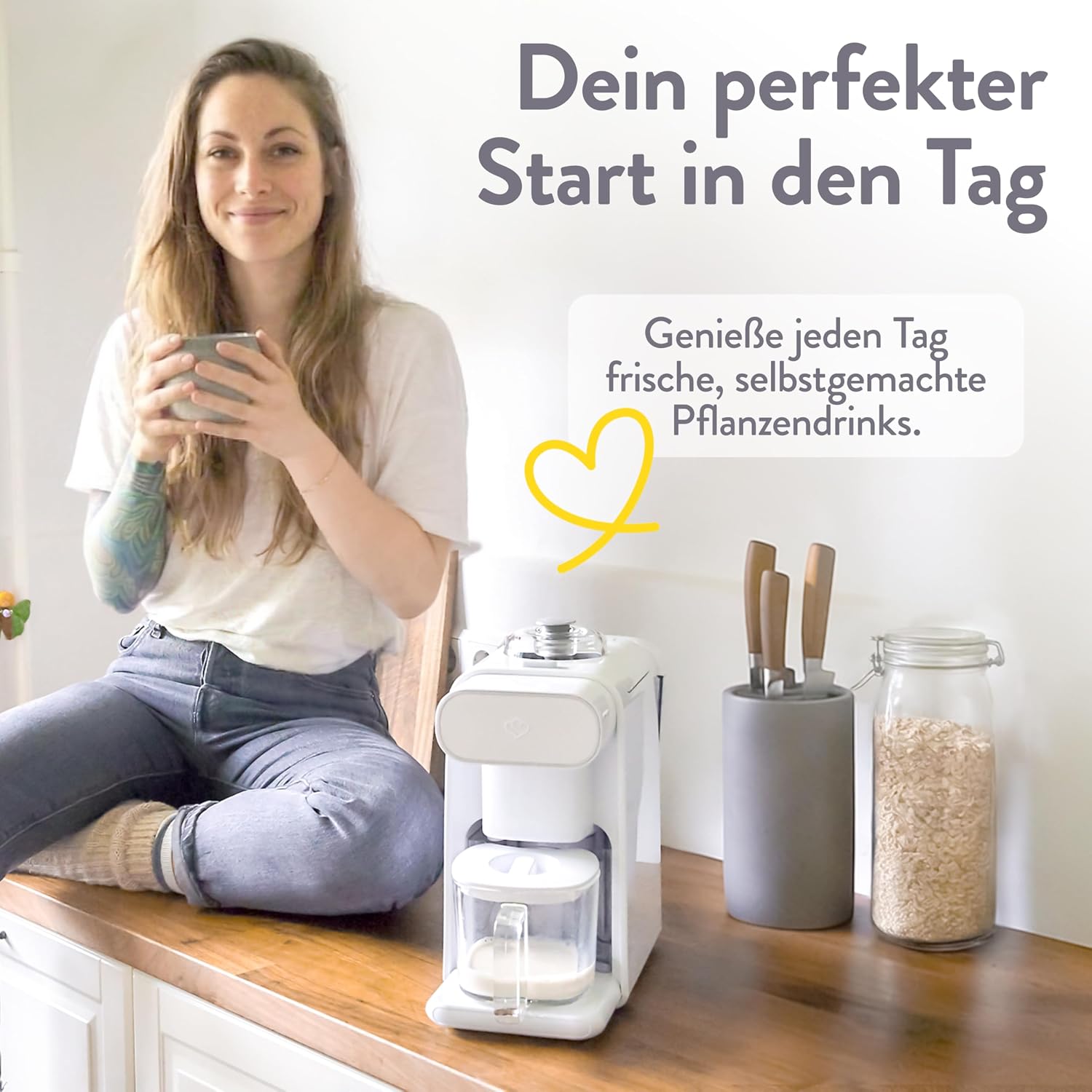 Pflanzenmilchbereiter Mila 1L, 6 Programme, Auto-Reinigung, LED-Touch-Display mit Timer, für Nussmilch/Sojamilch/Haferdrinks, inkl. Sieb & Rezeptbuch
