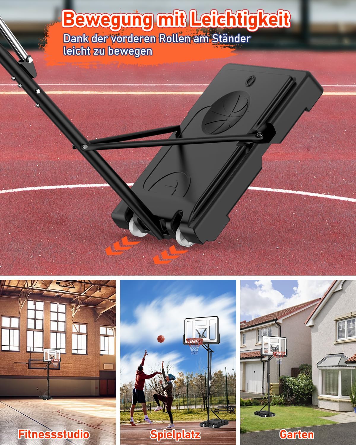 Outdoor Basketballkorb, 145-305cm EIN-Knopf-Schnellverstellung, 110x75cm Rückwand, mit Gewichtssack, für Kinder, Jugendliche & Erwachsene