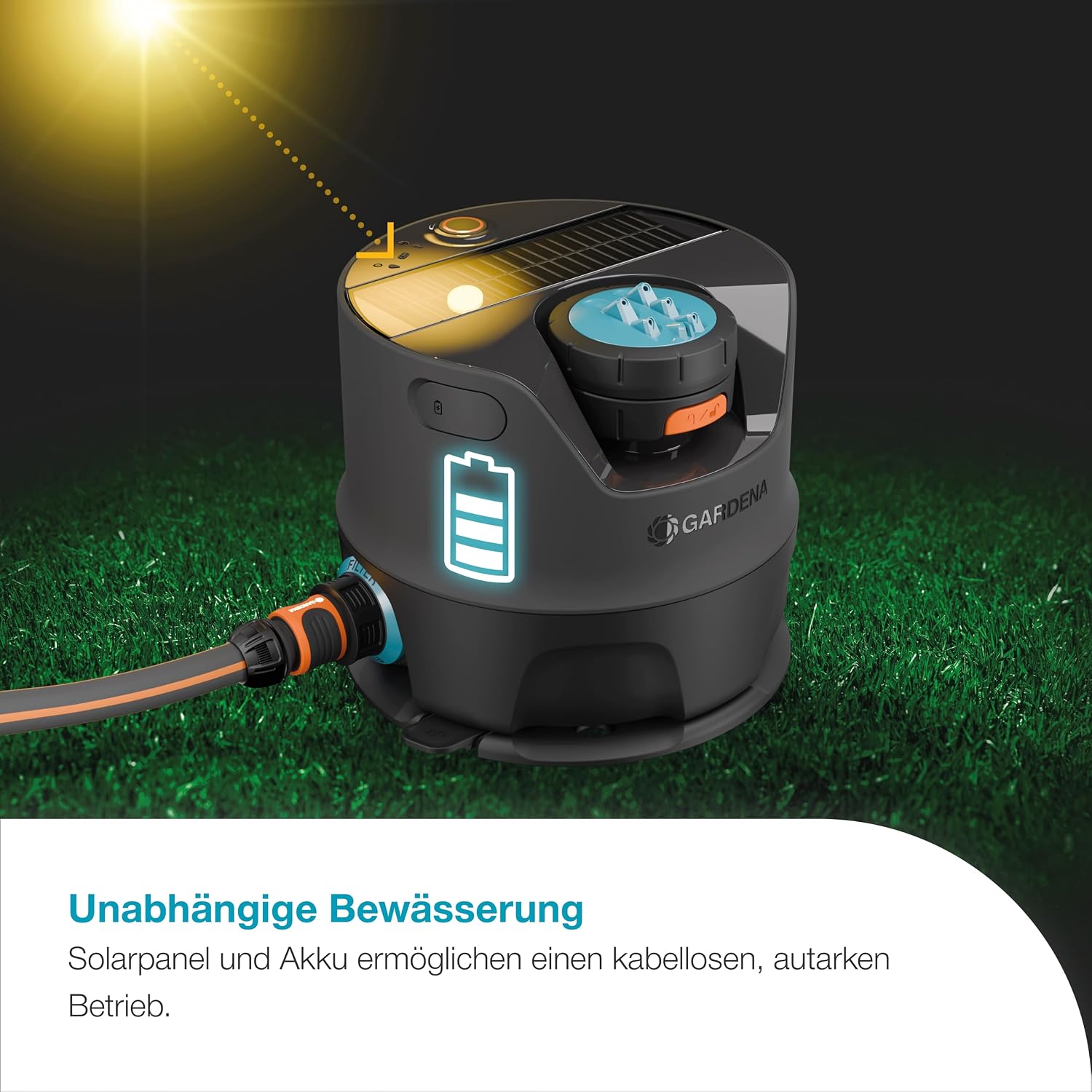 AquaPrecise Bewässerungssystem für Rasen bis 320 m², solarbetrieben, gleichmäßige Verteilung, Bluetooth, einfache Montage, für jeden Garten (16000-20)