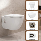 Toilette mit Bidet-Funktion, spülrandlos, Nano-Beschichtung, WC-Dusche mit Armatur, Absenkautomatik, Kalt-Warm Wasser, Hänge-WC, 49x36x36 cm