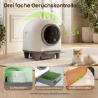 Selbstreinigende Katzentoilette 90L, mit niedrigem Einstieg/großem Raum/Geruchsentferner, APP-gesteuert, Sicherheitssensor, inklusive Katzenmatte