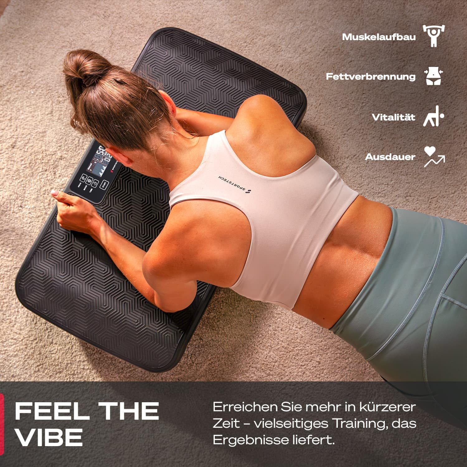 4D Vibrationsplatte, VP400 + sVibe, Smart LED, Bänder + Ropes, Abnehmen, Ganzkörper, Muskelaufbau, 120 kg, Fitness