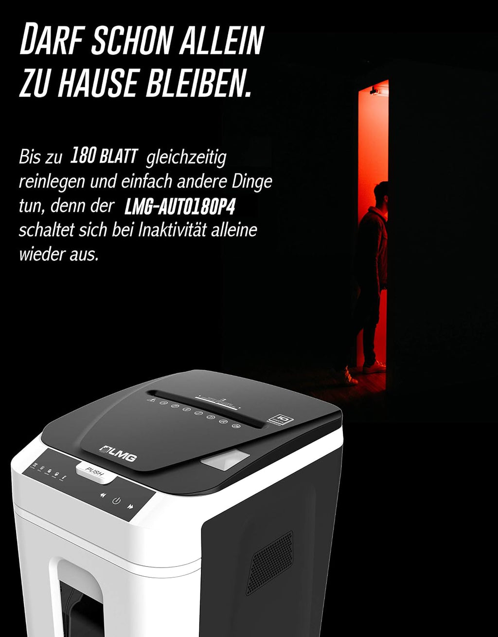 P4 Aktenvernichter - 180 Blatt gleichzeitig, Kreuzschnitt, Auto-Abschaltung, extrem leise 58 dB, Touch-Bedienfeld, 32 Liter Behälter, DSGVO