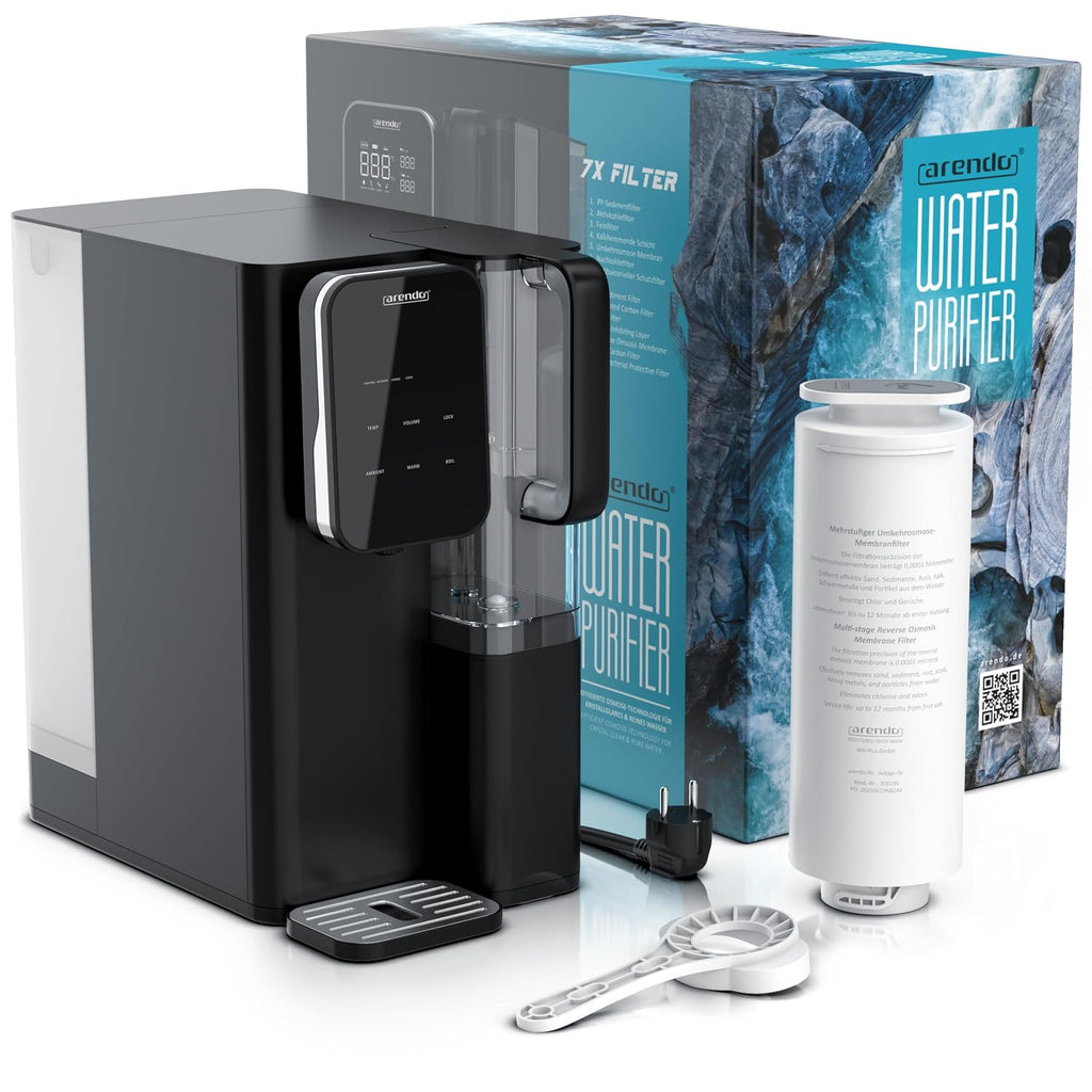Osmoseanlage - 99,99% reines Wasser - 7-Stufen-Filter (5+2) – Umkehrosmose – Keine Installation – Auftisch – Heißwasser 40-100°C – TDS