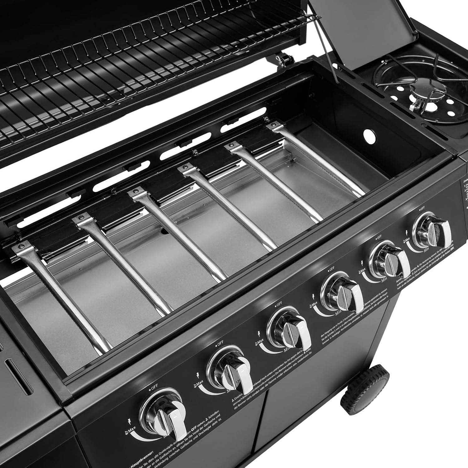 BASIC BBQ Gasgrill Grillwagen mit Edelstahl-Brenner + Seitenkocher, 6+1 Burner
