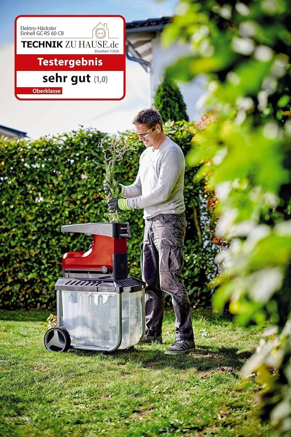 Elektro-Leisehäcksler GC-RS 60 CB, 2800W, max. 45mm Aststärke, Schneidwalze, gr. Trichteröffn., Drehricht.-Umschalter, 60L Fangbox, integr. Sicherheitssch.