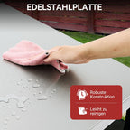 Grillwagen mit klappbarem Seitentisch, Handtuchgriff, Unterschrank, Edelstahl Tischplatte, Rollen, Silber