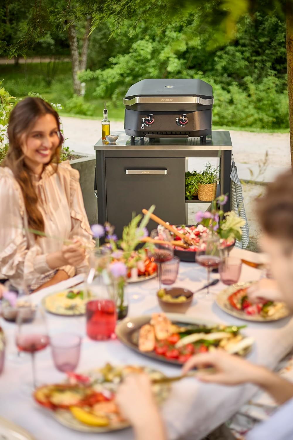 Outdoor-Tisch für Außenküchen, erweiterbar + kombinierbar, 4 Räder Ø75mm, 430 Edelstahl, Gasflaschenhalter, 100kg, für Grillfans