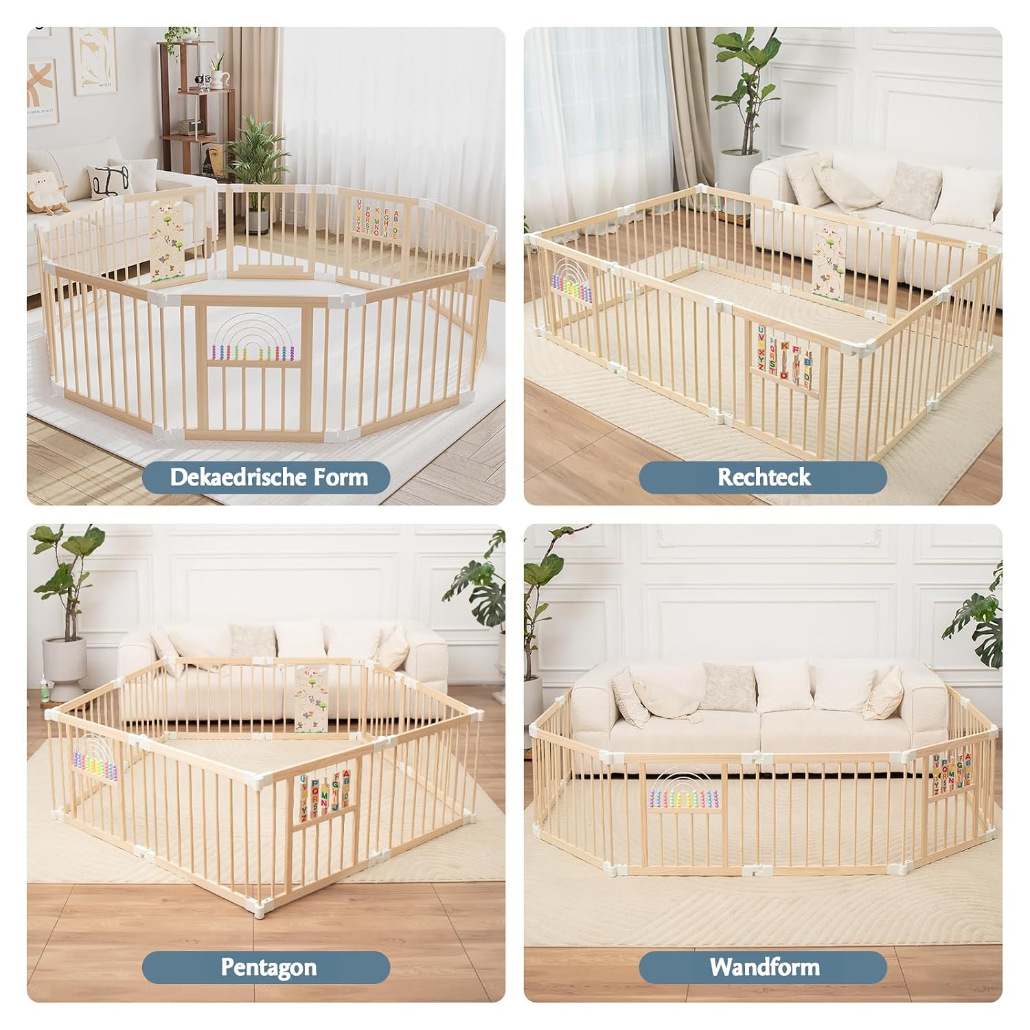 Sicherer & Stabiler faltbarer Holz-Laufstall mit fröhlichem Krabbelbereich für Babys & Kleinkinder (1-3 Jahre) - 214x141x61 cm, nachhaltig