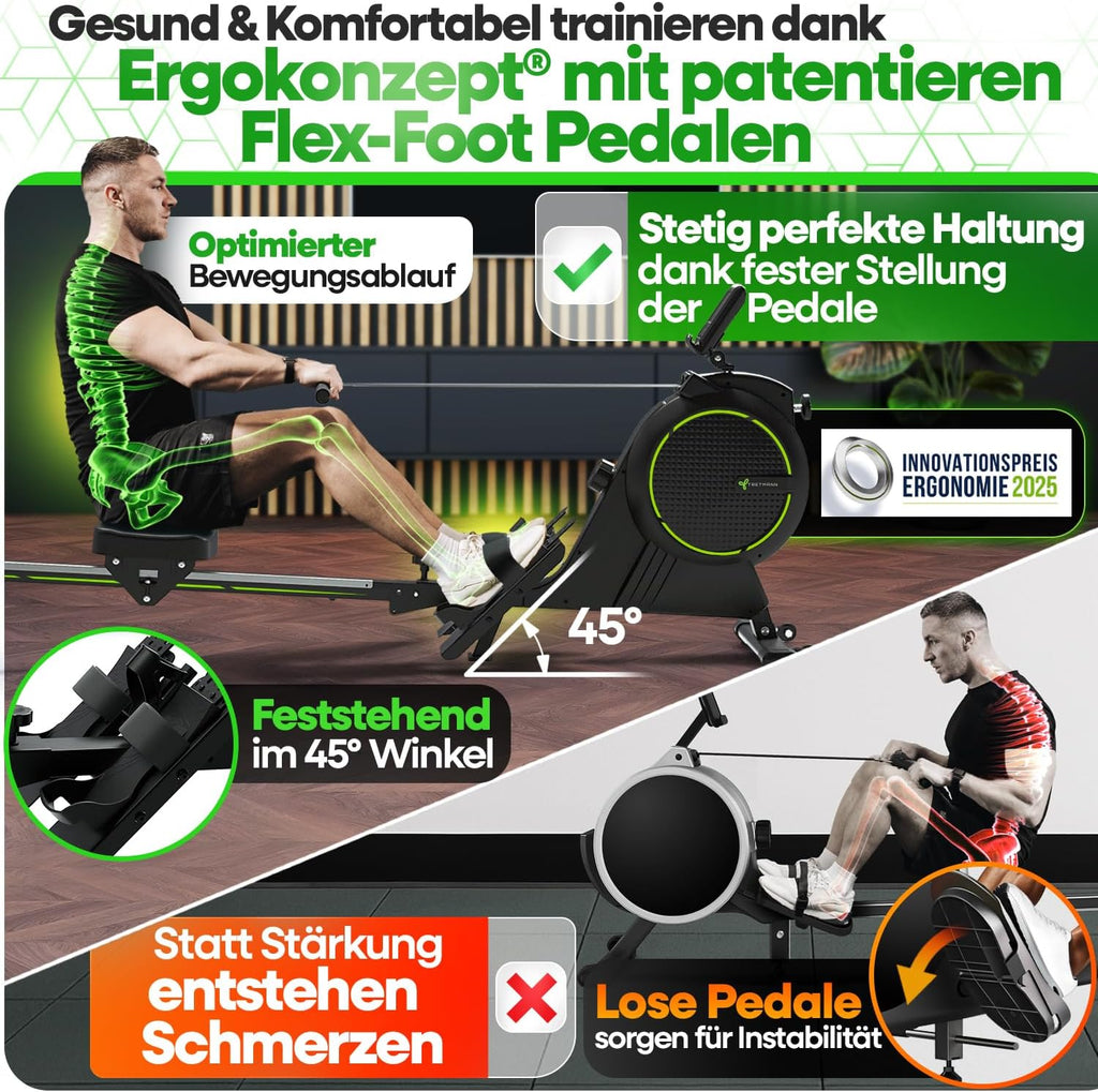NEU Rudergerät für Zuhause Set - extra leise, Wirbelstrombremse 2.0, bis 150 kg, Magnet-Rudermaschine