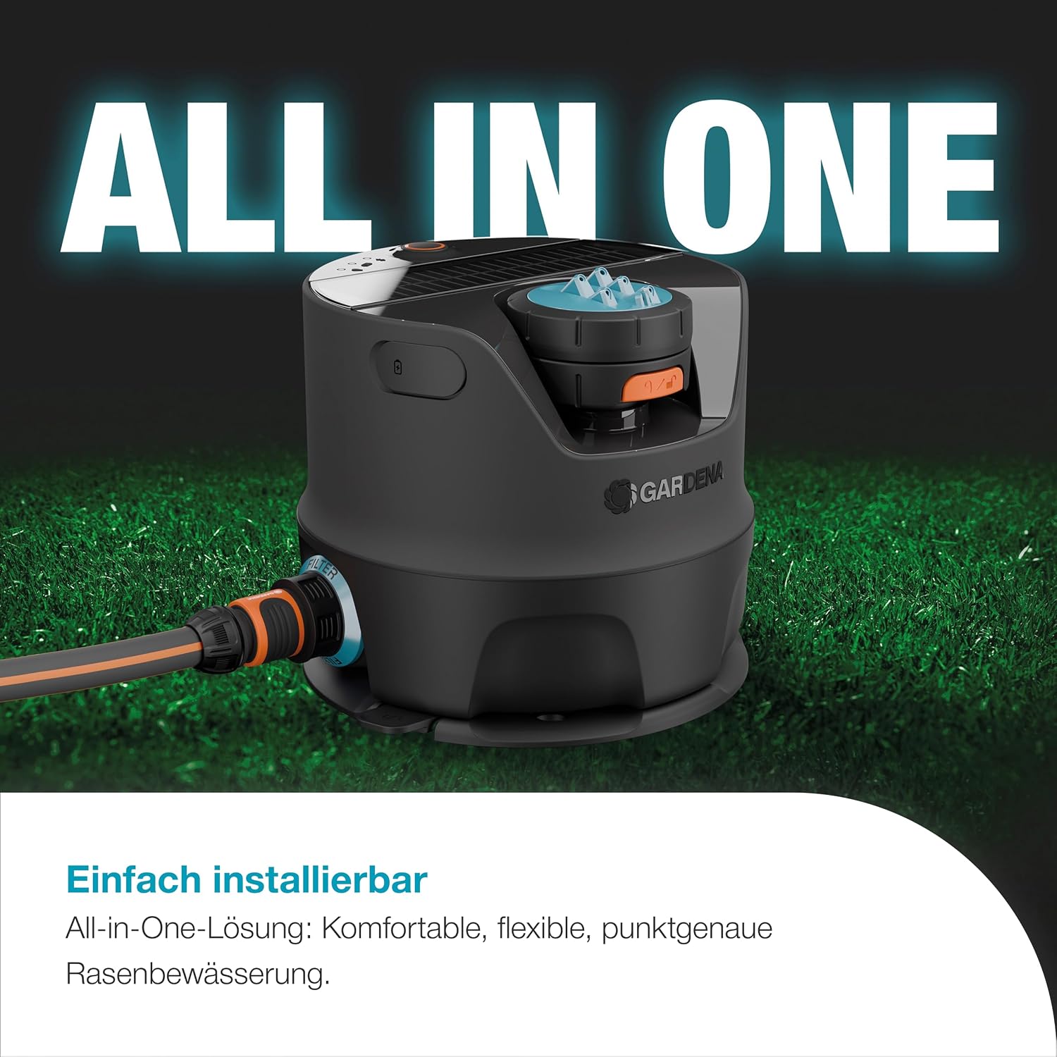 AquaPrecise Bewässerungssystem für Rasen bis 320 m², solarbetrieben, gleichmäßige Verteilung, Bluetooth, einfache Montage, für jeden Garten (16000-20)