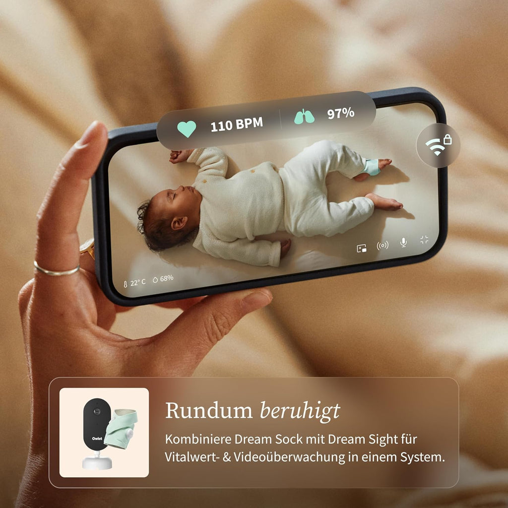 Dream Sock – Smarte Babyüberwachung mit App | Sensorbasiertes Babyphone-System mit Schlaftracking & Benachrichtigungen | 0–18 Monate | Mint