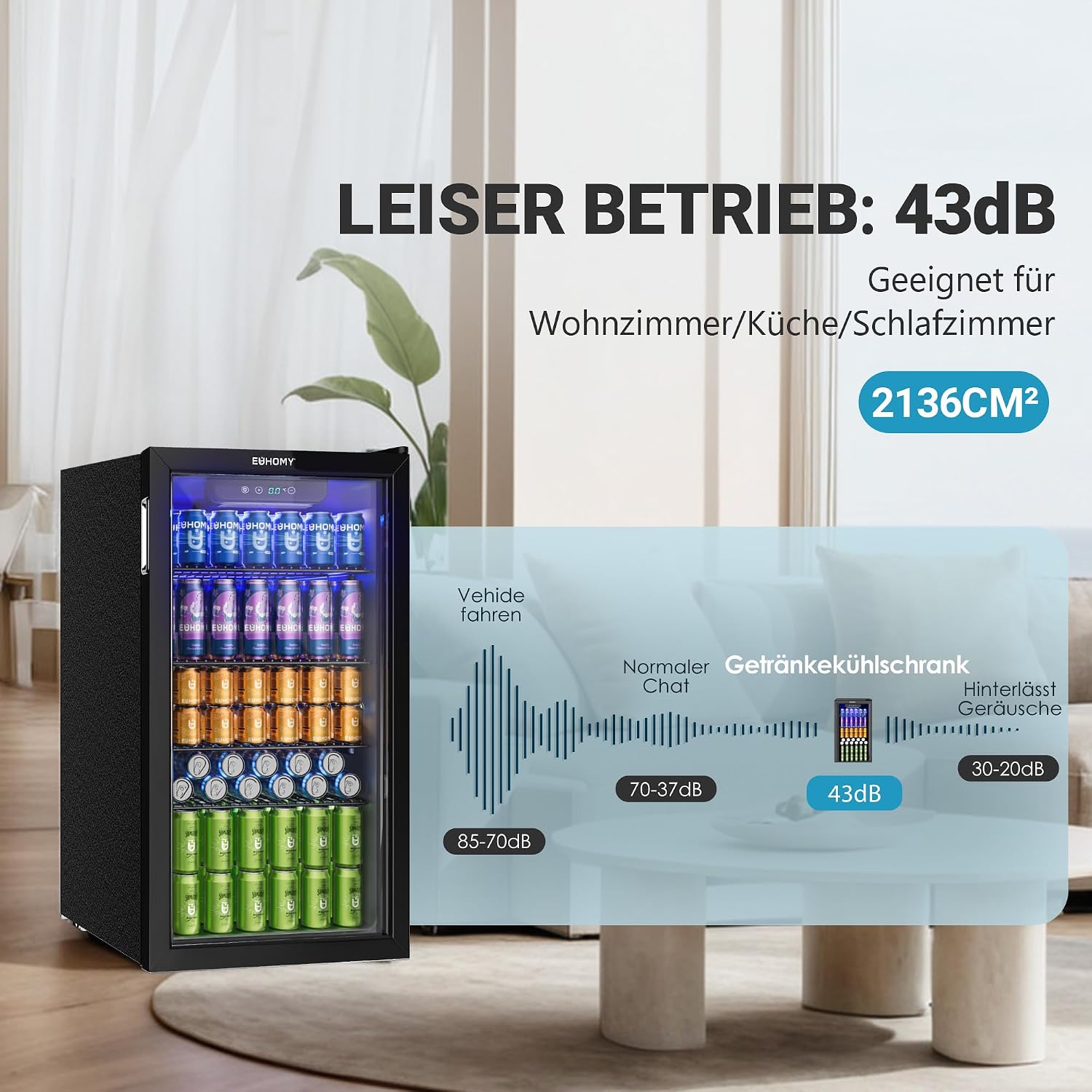 90L Getränkekühlschrank mit Glastür, für 126 Dosen, verstellbare Regale, für Limonade/Bier/Wein, Zuhause/Bar/Büro, Schwarz Edelstahl