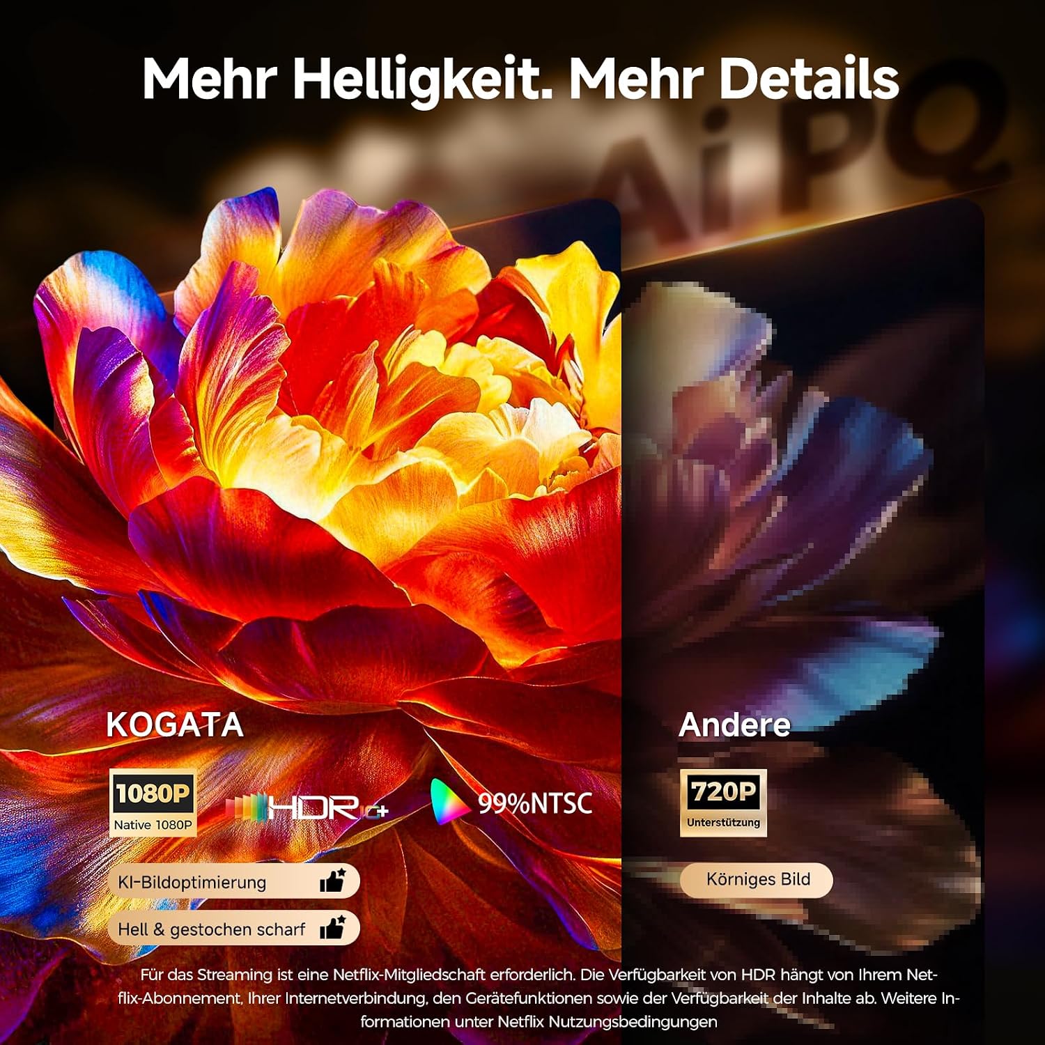 4K Smart Beamer mit WLAN, Bluetooth, Autofokus, 6D Keystone, HDR10+, kompatibel mit Dolby Audio, ideal für Heimkino & Garten, Streaming ohne TV-Stick