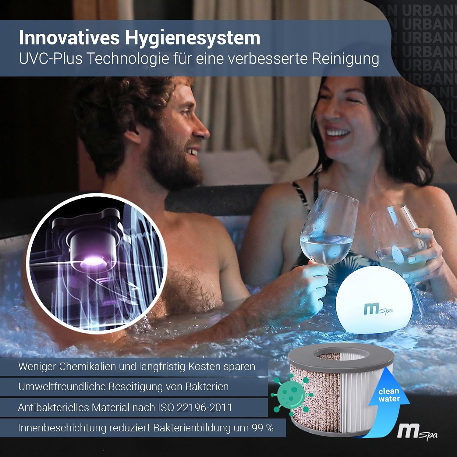 Whirlpool Outdoor Aurora | RGB LED Beleuchtung - 6 Personen aufblasbar - UVC+ Wasserreinigung - ⌀ 204 cm - Aufstellpool mit Fernbedienung - Hot Tub