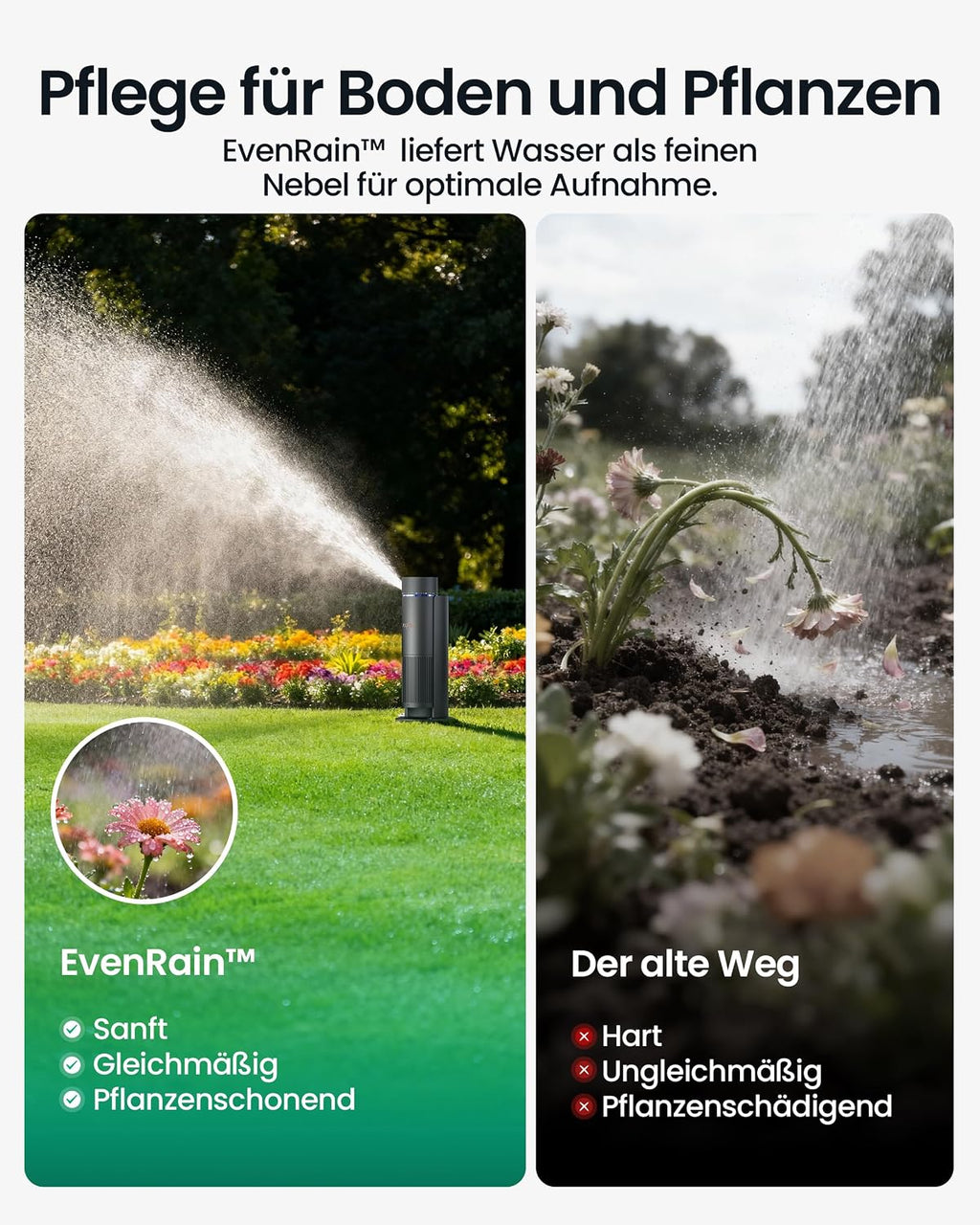 IrriSense 2 Smartes Bewässerungssystem, Mehrzonen, App-Steuerung, intelligente Zeitplanung, Regensensor, für Rasen bis 445 m²