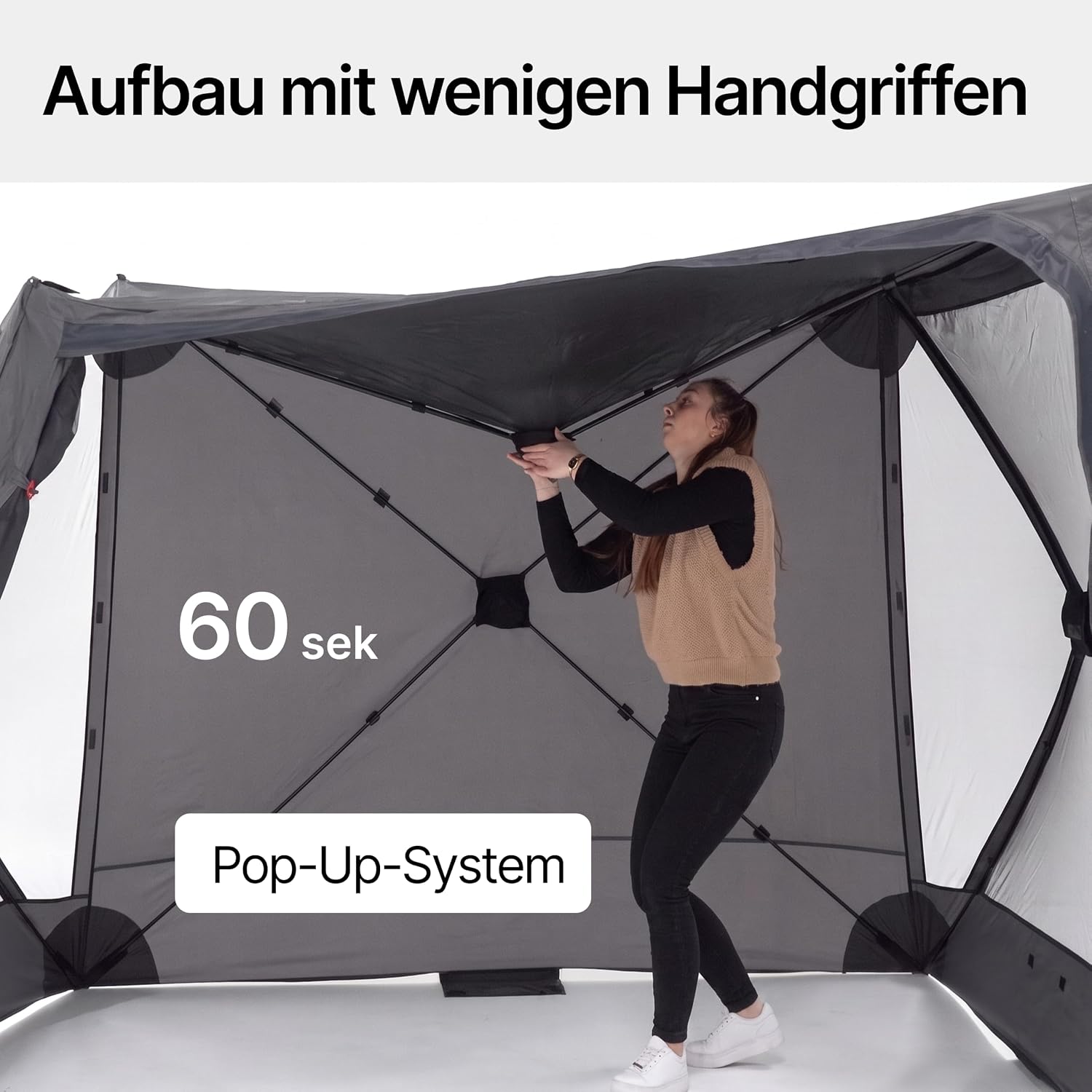 Faltbarer Pop Up Pavillon 2x2m mit Schnellaufbau & UV-Schutz - wasserabweisender Camping Pavillon mit Sturmleinen & robusten Stahlheringen