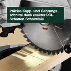 Kapp- und Gehrungssäge KGS 254 M – Precision Cut Line, 254 mm Sägeblatt, Zugfunktion, 2 m Kabellänge