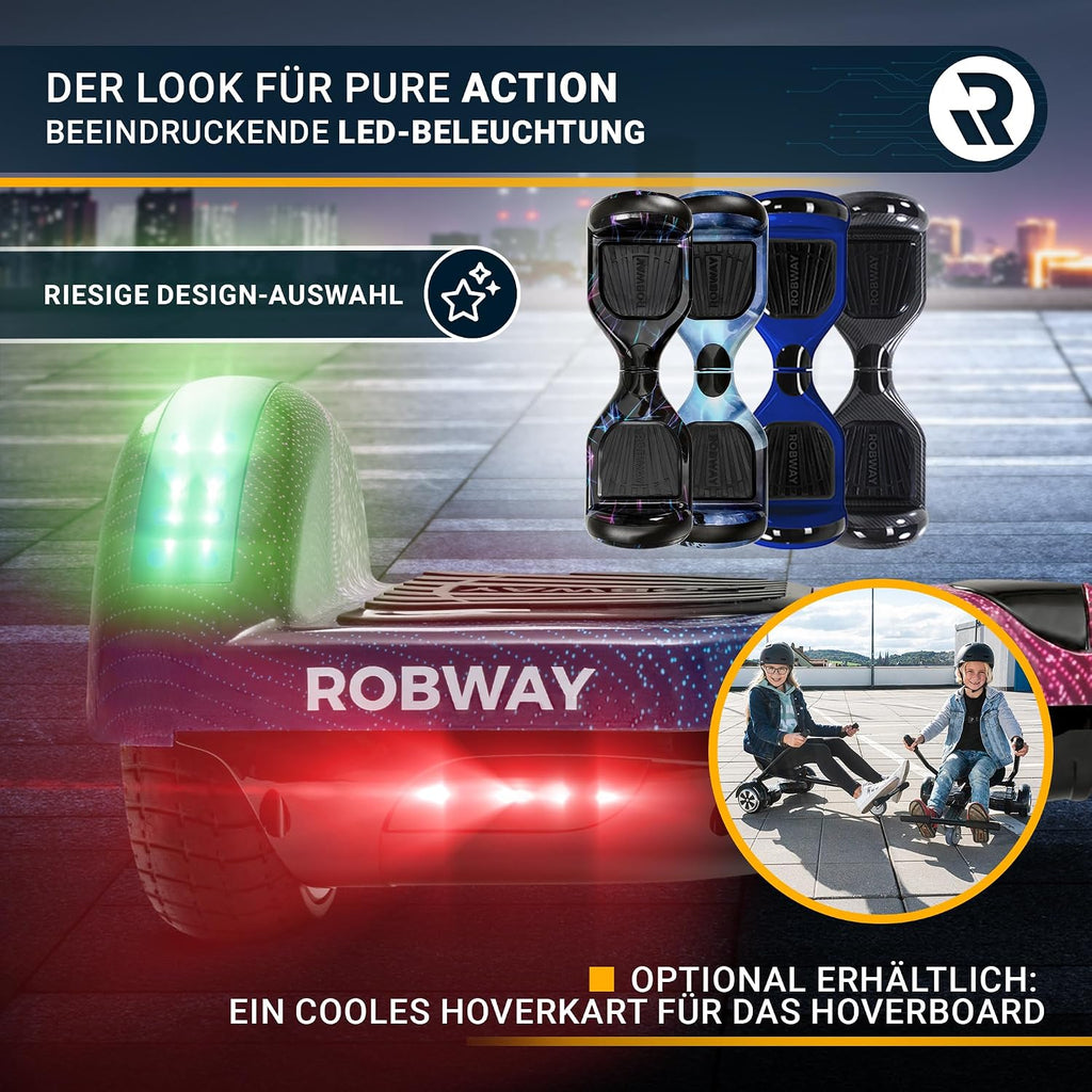 W1 Hoverboard für Kinder, Jugendliche & Erwachsene - APP Steuerung - 2 x 350 Watt Motoren - Self-Balance Funktion - Bluetooth