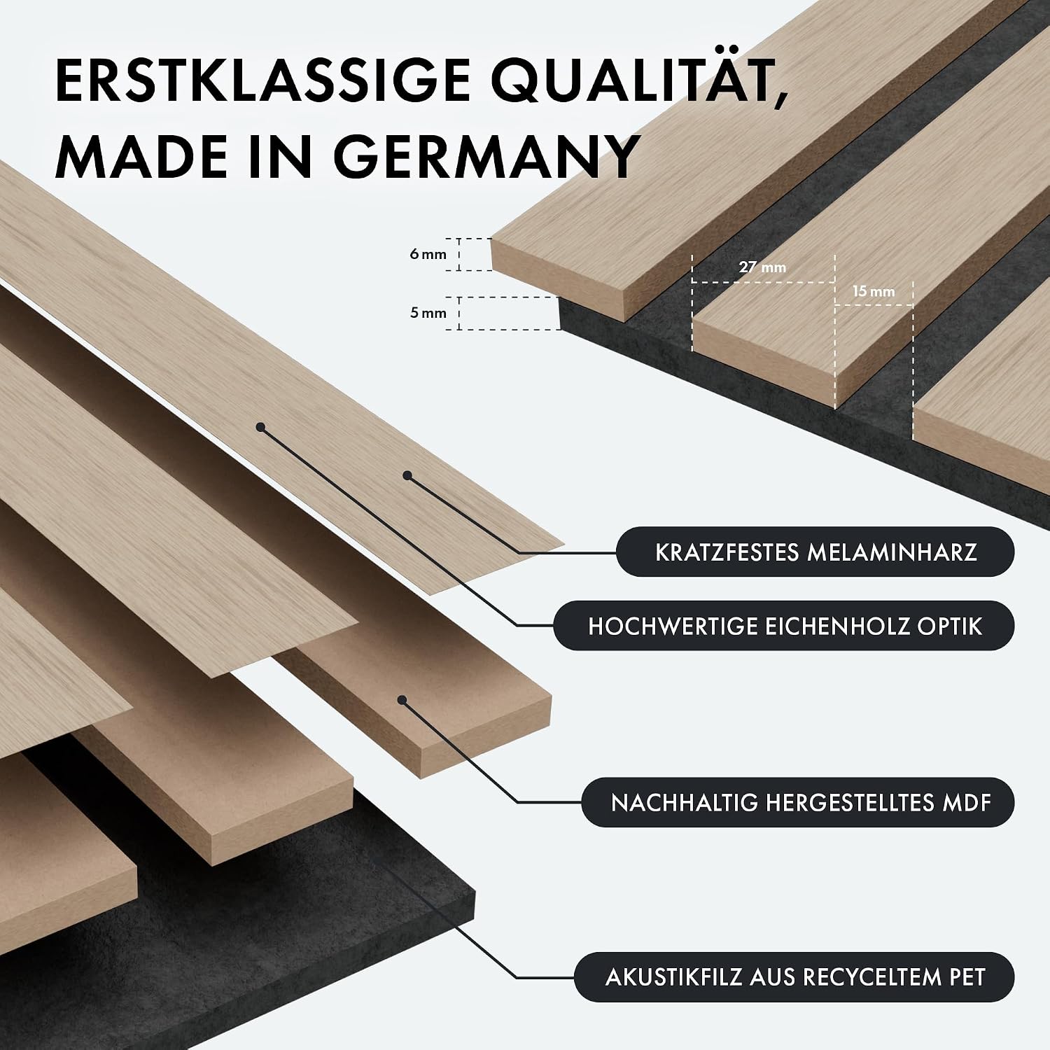 5 Stück Akustikpaneele Holz 240x50 cm - Eiche Geölt Dekor - Wandverkleidung als 3D Lamellenwand für effektiven Schallschutz - Holzpaneele