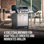 Gasgrill MONROE PRO 3 SIK TURBO, 3 Edelstahlbrenner, Seitenkocher, Infrarot-Backburner, PanoVision, HEAT RANGE, 800°C Turbo Zone, Silber/Schwarz